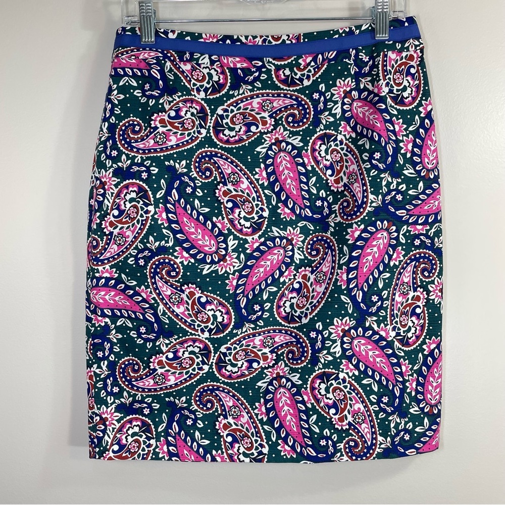 Boden Woodland Green Purple Paisley Modern Pencil Skirt Size Womens 8P